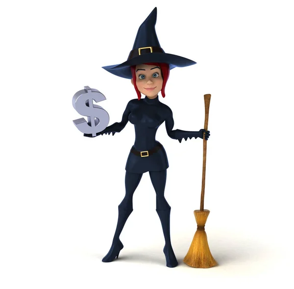 Sexy witch holding dollar — Stock Photo, Image