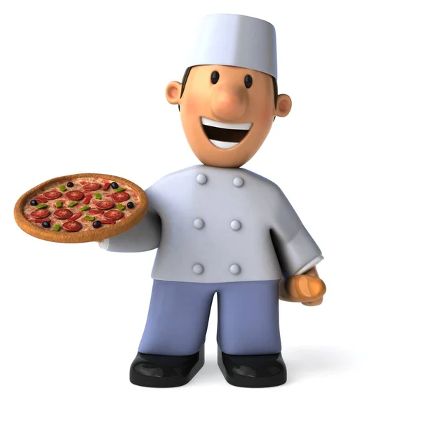 Personagem de desenho animado com pizza — Fotografia de Stock