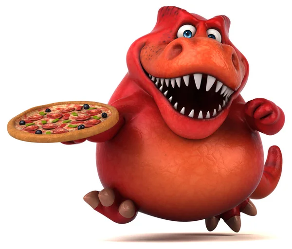 Fun dinosaur with pizza — Stock Photo, Image