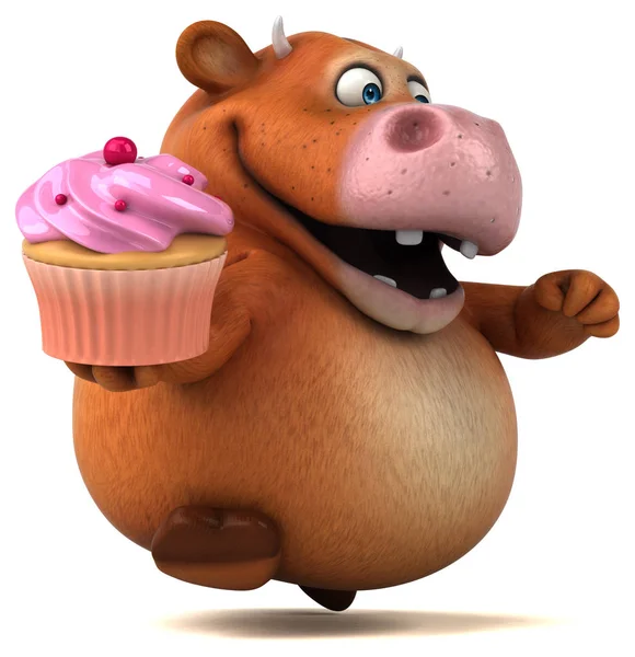 Funny cartoon character with cupcake — Stock Photo, Image