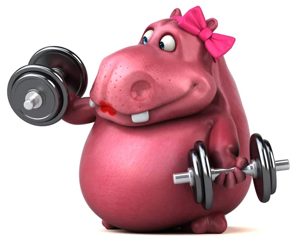 Funny cartoon character with weights — Stock Photo, Image