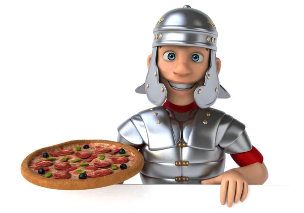 Śmieszne postać z kreskówki z pizzą — Zdjęcie stockowe