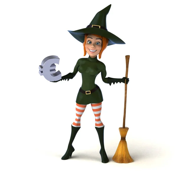 Sexy witch holding euro — Stock Photo, Image