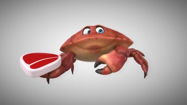Kepiting lucu dengan daging — Stok Video