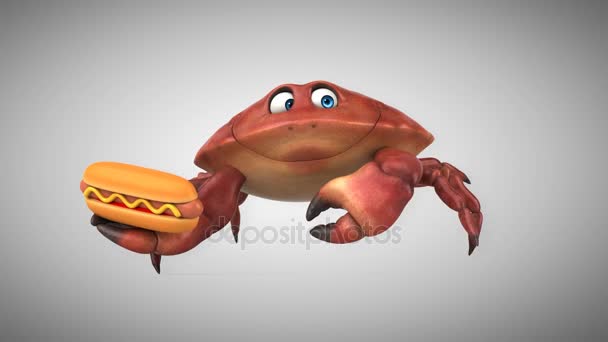 Kepiting lucu dengan hotdog — Stok Video