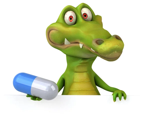 Personagem de desenho animado segurando pílula — Fotografia de Stock