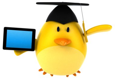  çizgi film karakteri holding tablet 