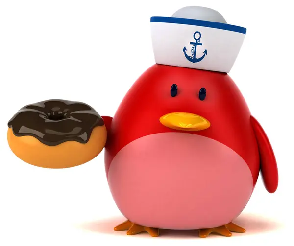 Personagem de desenho animado segurando donut — Fotografia de Stock