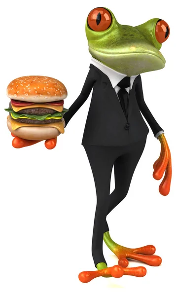 Cartoon karakter bedrijf hamburger — Stockfoto