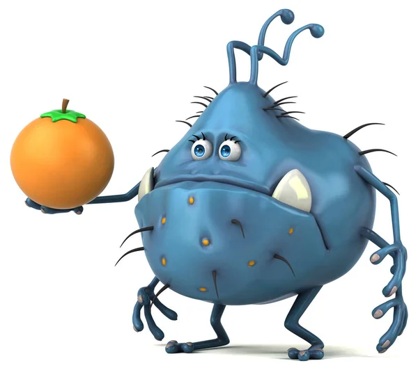 Funny cartoon character with orange — Stock Photo, Image