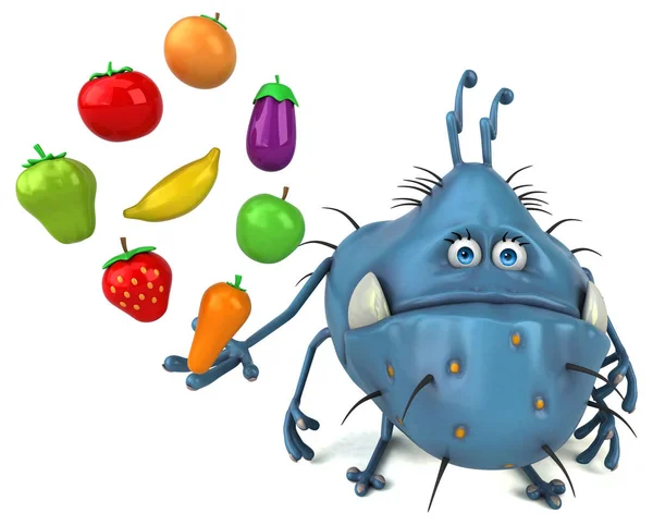 Cartoon character holding fruits and vegetables — Stock Photo, Image