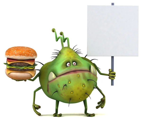 Cartoon character holding hamburger — Stock Photo, Image
