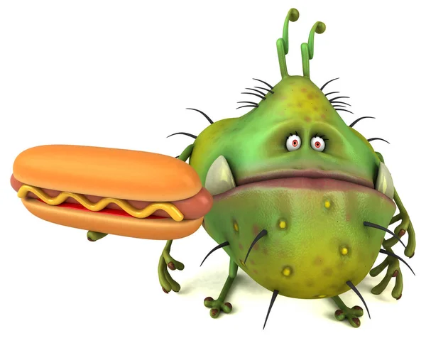 Postać z kreskówki gospodarstwa hotdog — Zdjęcie stockowe
