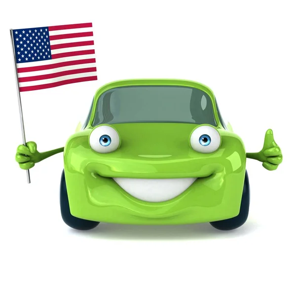 Zabawny Zielony Samochód Ilustracja — Zdjęcie stockowe