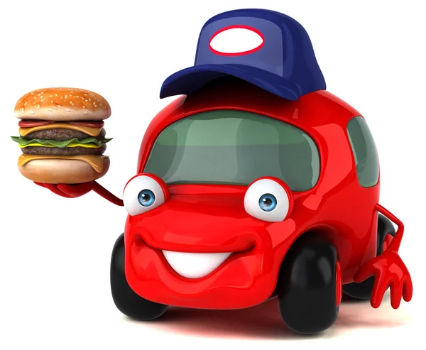 Çizgi film karakteri hamburger ile — Stok fotoğraf