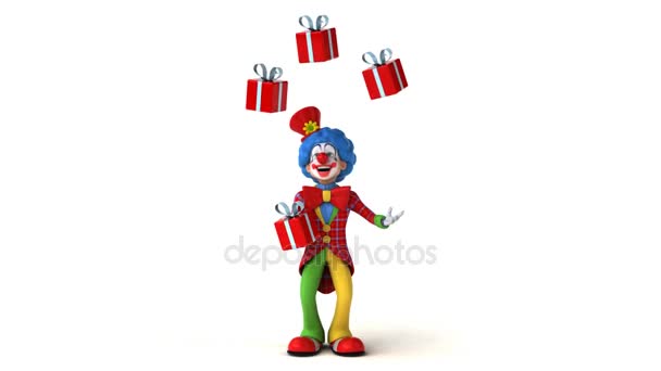 Clown jongliert mit Geschenken — Stockvideo