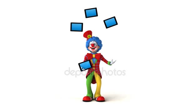 Clown jongliert mit Tabletten — Stockvideo