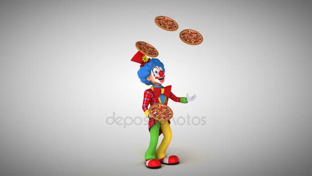 Клоун жонглирует пиццей — стоковое видео