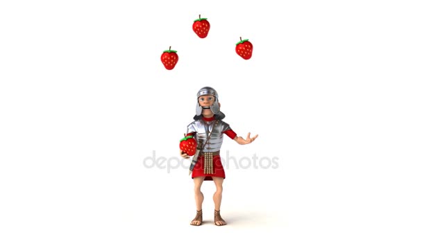 Римский солдат жонглирует клубникой — стоковое видео