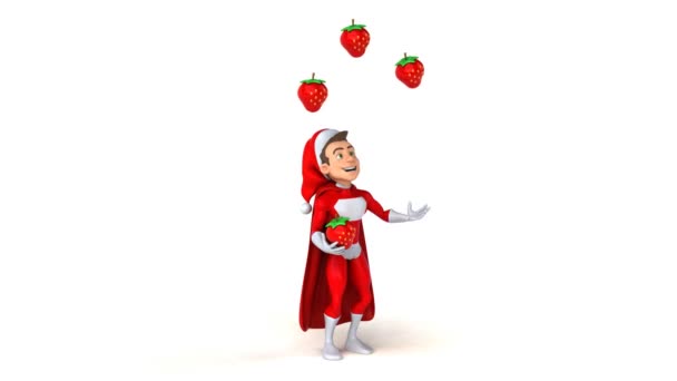 Santa Claus jongleren met aardbeien — Stockvideo