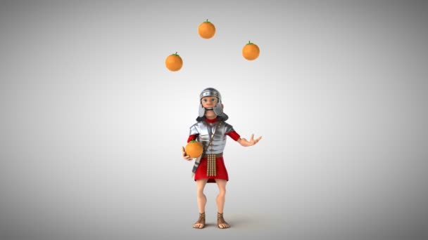 Roman soldier juggling with  oranges — Stock Video