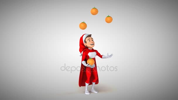 Père Noël jongler avec des oranges — Video