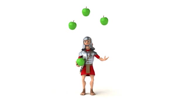 Римский солдат жонглирует яблоками — стоковое видео