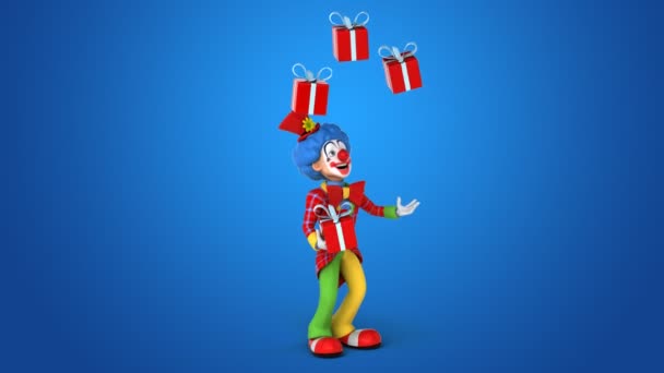 Clown juggling with gifts — Stock Video