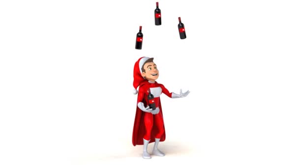 Papai Noel malabarismo com vinho — Vídeo de Stock