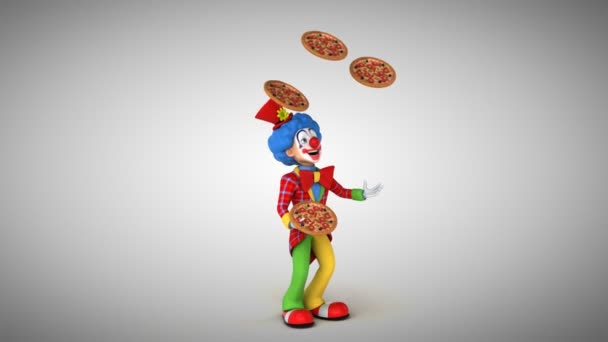 Juggling badut dengan pizza — Stok Video