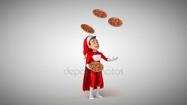 Weihnachtsmann jongliert mit Pizzen — Stockvideo