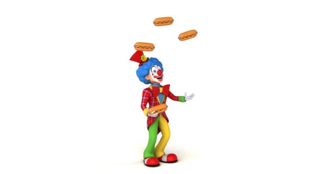 Клоун жонглювання з хот-догами — стокове відео