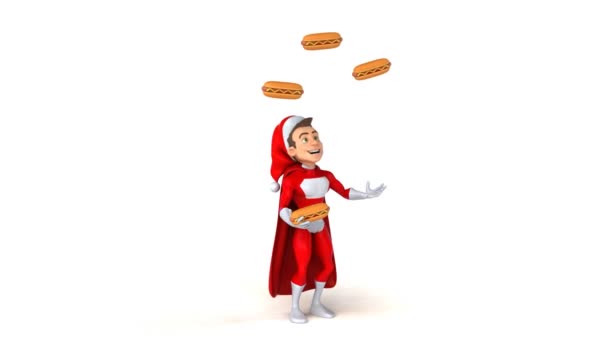 Santa Claus juggling dengan hotdog — Stok Video