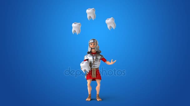 Roman soldier juggling with teeth — Stock Video