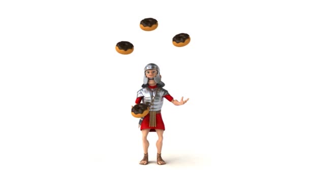 Римский солдат жонглирует пончиками — стоковое видео