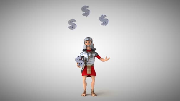 Římský voják, žonglování s dolary — Stock video