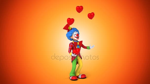Clown jongliert mit Herzen — Stockvideo