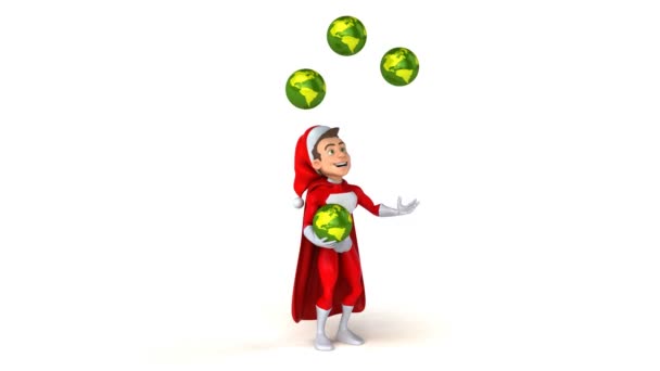 Super Santa Claus haciendo malabares con planetas — Vídeos de Stock