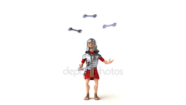 Roman soldier juggling with tools — Stock Video