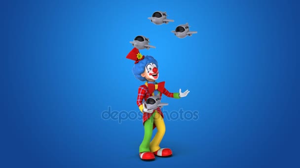 Clown juggling with planes — Stock Video