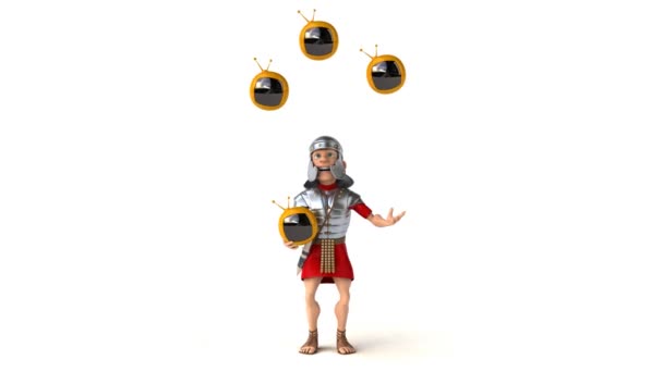 Римский солдат жонглирует телевизорами — стоковое видео