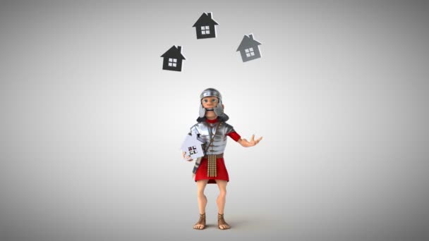 Soldado romano haciendo malabares con casas — Vídeo de stock