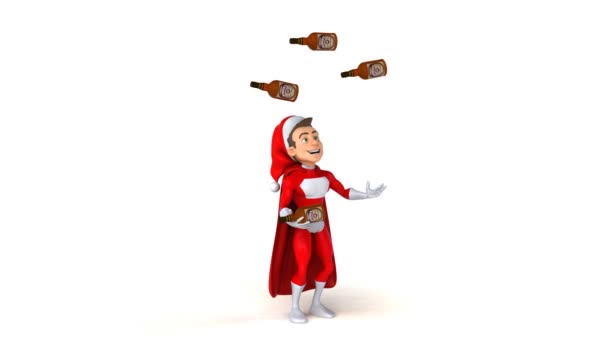 Super Santa Claus juggling with beer — Stock Video