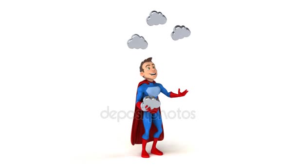 Superhero juggling with clouds — Stock Video