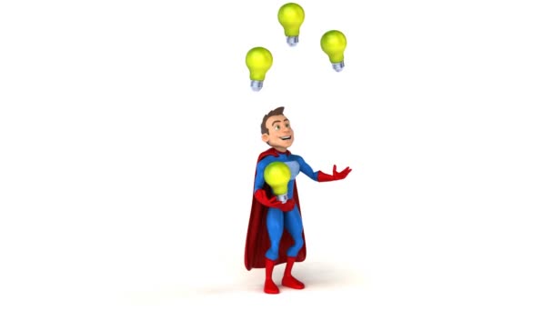 Superhero juggling with light bulbs — Stock Video