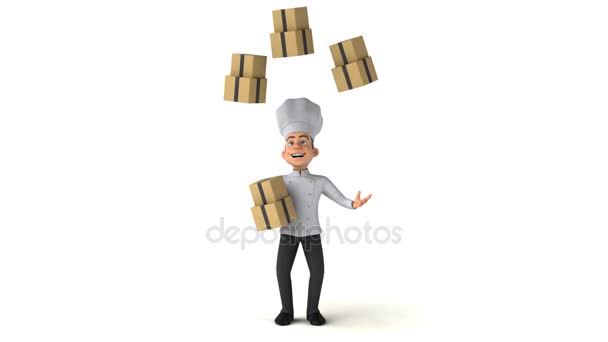 Шеф-повар жонглирует коробками — стоковое видео