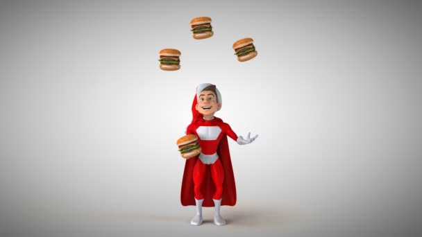 Santa Claus Zsonglőrködés a hamburger — Stock videók