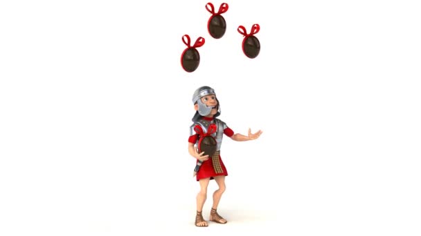Roman soldier juggling with eggs — Stock Video