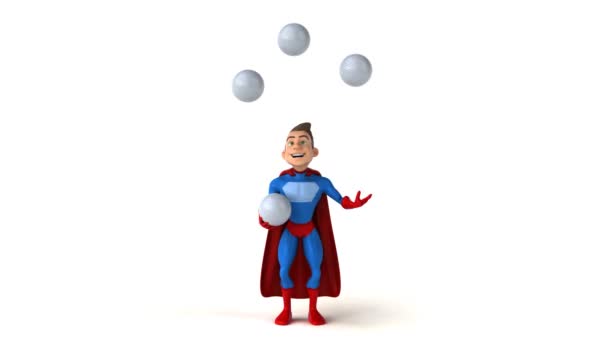 Fun superhero juggling with balls — Stock Video