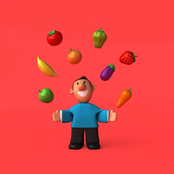 Cartoon character with food — Stock Photo, Image